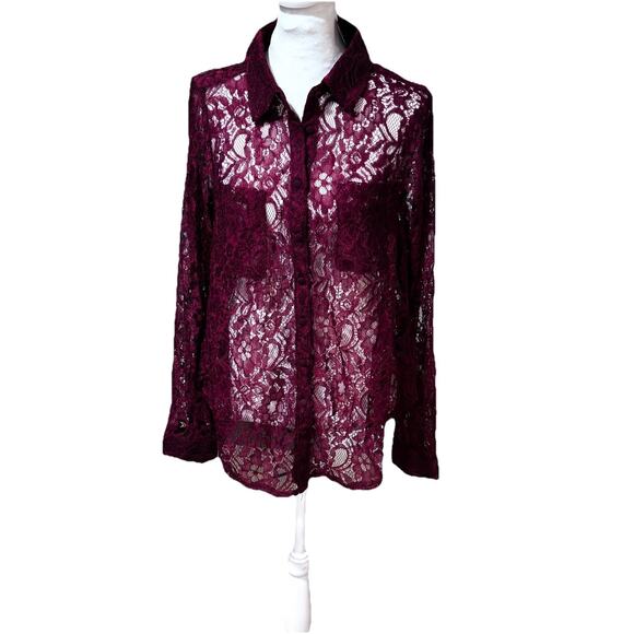 Torrid Size M/L 10 Madison Zinfandel LS Lace Blouse - Picture 1 of 8